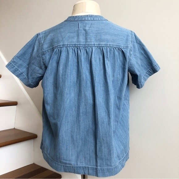 Madewell Blouse Womens Size XXS Blue Chambray Short Sleeve V Neck Oversized Boxy - Picture 8 of 11